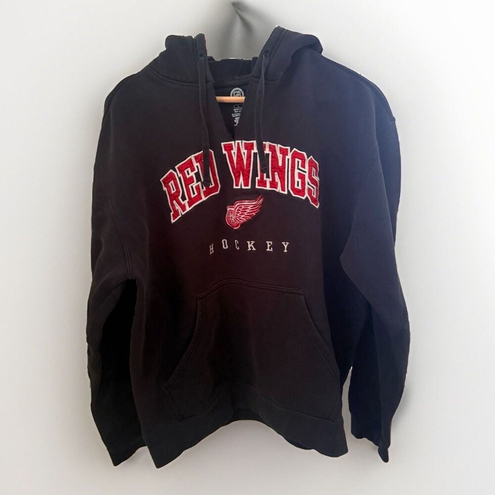 Detroit Red Wings Hoodie Womens L Black NHL Hockey Heavyweight Fleece Sweatshirt
